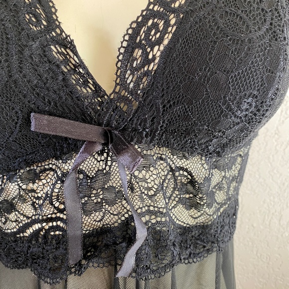 Black Lace Camisole Babydoll Negligee Chemise Elastic Under-Bust Small/Med - Picture 6 of 7